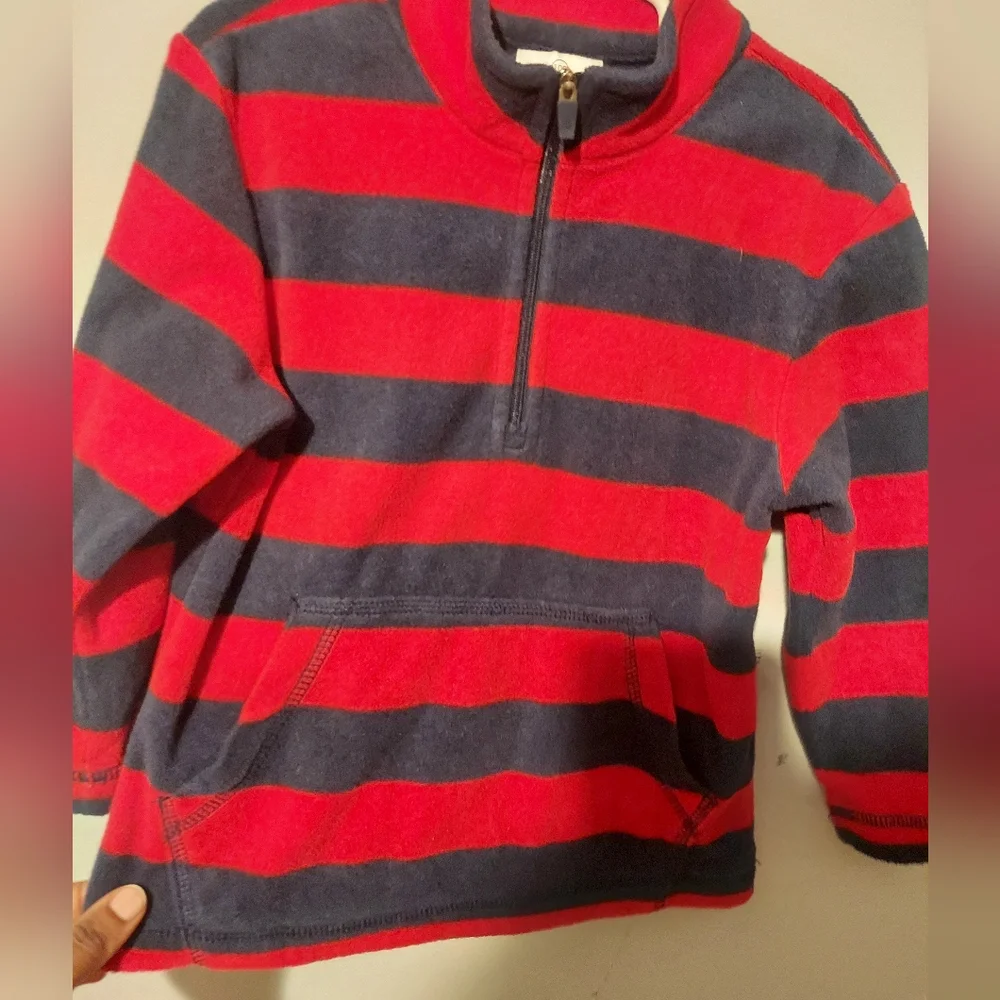 Hanna Andersson Fleece Quarter Zip 1/4 Pullover Size 100 4 Red Boy’s Striped